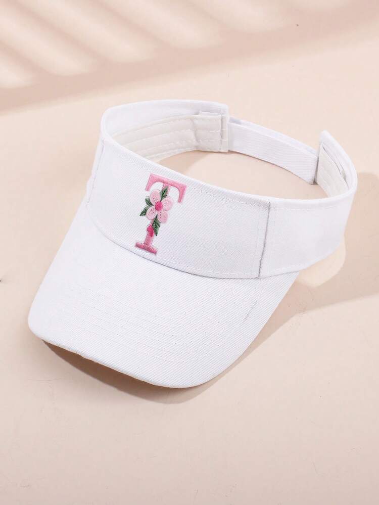 Women's Letter & Flower Embroidered Sun Visor Hat - Adjustable Wide Brim Summer Outdoor Sport Visor - White - View 34