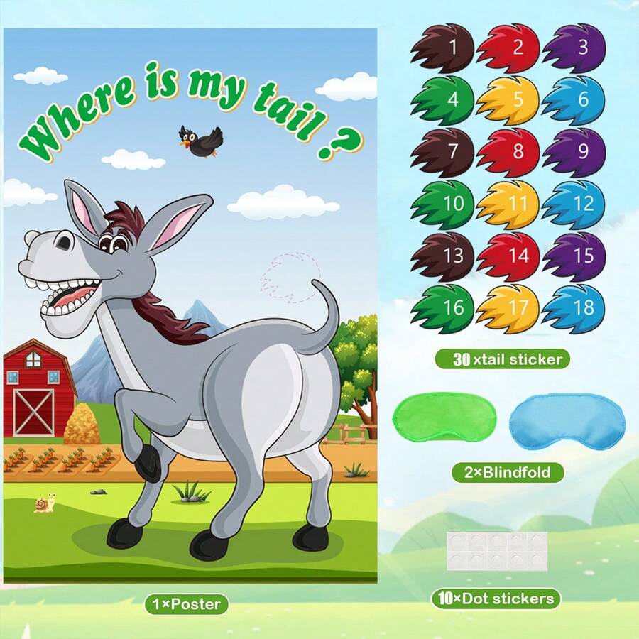 Set de 30 piezas Juego de Clavar la Cola del Burro, Adecuado para Fiesta de Cumpleaños, Fiesta de Revelación de Género, Boda, Fiesta de Vacaciones, Carnaval y Otras Ocasiones - póster - Ver 1
