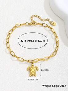 1pc Fashionable Exquisite Gold Stainless Steel Chain Small Turtle Pendant With Zirconia Coconut Tree Pendant Foot Chain Summer Style Fake Style Decorative Foot Chain Accessories - Gold - View 6