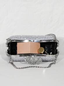 银色亮片水晶花朵手拿包 – 晚宴链条单肩包 - 銀色 - 查看 8