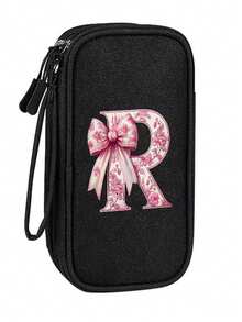Compact Black Double-Layer Zipper Storage Bag And Digital Product Organizer With 26 Cute Patterned Bow Letters: A Must-Have Travel Cable And Electronics Storage Accessory That Can Store Power Banks, USB Data Cables, Headphones - Multicolor - View 12