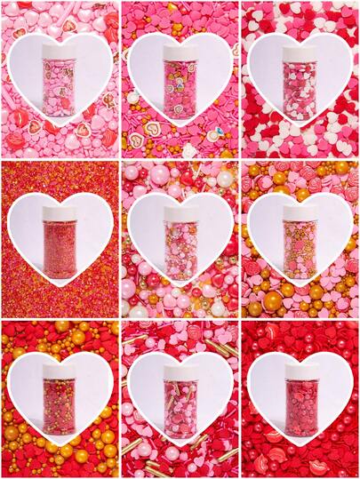 75克/2.6盎司可食用蛋糕装饰糖粒，母亲节和情人节适用，混合心形和玫瑰形糖果，可用于装饰纸杯蛋糕、巧克力、马卡龙和甜甜圈，情人节主题派对装饰。