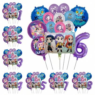 Ramo de fiesta de cumpleaños infantil de estilo K-Pop, disco y chica cool, globos de látex decorativos, globos con números, suministros para fiesta de baby shower, regalos, juguetes