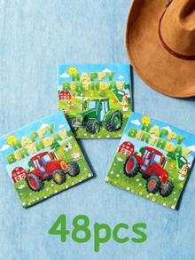 48 khăn ăn dùng một lần in hình máy kéo xanh nông trại 13"x13", thích hợp cho tiệc sinh nhật, lễ kỷ niệm chủ đề nông trại và sử dụng hàng ngày - Nhiều màu - Xem 11