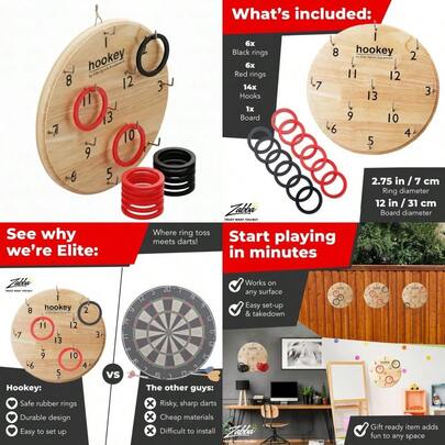 Ring Toss Game Sturdy Wooden Board Set For Outdoor Games Camping Activities - Adults And Picnic