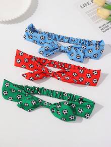 3 piezas Diademas con lazo con estampado de fútbol de la Copa Mundial de estilo minimalista casual para niñas - Multicolor - Ver 8
