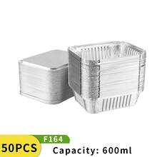 Hộp đựng thức ăn bằng giấy bạc nhôm vuông dùng một lần, hộp đựng bằng giấy bạc dày, hộp đựng đồ nướng, hộp đựng đồ ăn mang đi, hộp chịu nhiệt dùng trong lò nướng. - Bạc - Xem 10