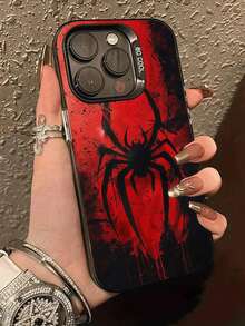 1 chiếc ốp lưng điện thoại chống rơi IMD màu bạc, họa tiết nhện đỏ đậm, phủ toàn màn hình, tương thích với iPhone 17 16 15 14 13 12 11 của Promax. - Nhiều màu - Xem 1