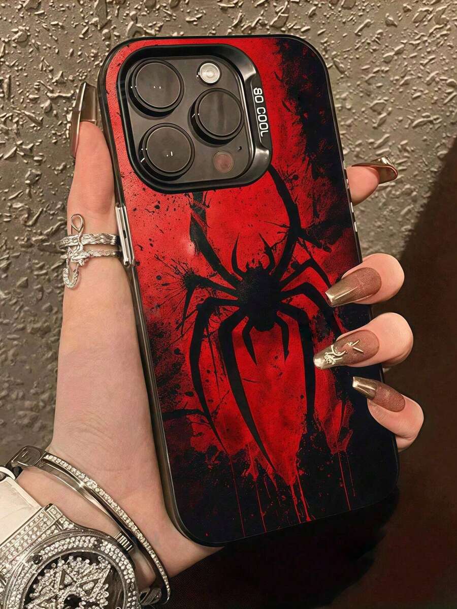 1 chiếc ốp lưng điện thoại chống rơi IMD màu bạc, họa tiết nhện đỏ đậm, phủ toàn màn hình, tương thích với iPhone 17 16 15 14 13 12 11 của Promax. - Nhiều màu - Xem 1