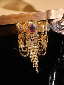 1 chiếc vòng tay co giãn dành cho nữ, vòng chân đính đá tua rua, phụ kiện trang sức dự tiệc. - Độ co giãn khi mở - Xem 8