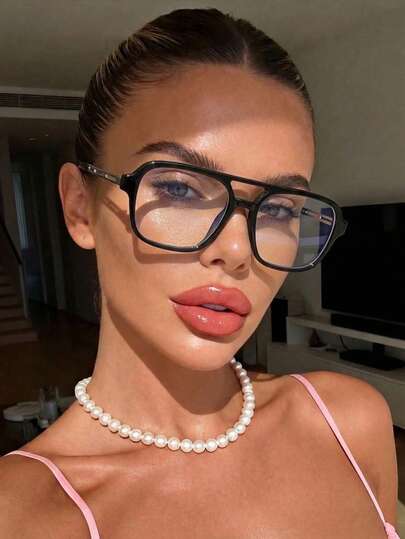 1 Cặp kính phi công cổ điển bằng kim loại và nhựa dành cho nữ, thiết kế rỗng, kiểu dáng thanh lịch trung tính, kính nhẹ dùng cho máy tính, phù hợp cho mùa tựu trường.