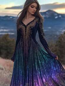 Ladies'  V-Neck Bohemian Dress With A Large Display, Elegant And Generous, Suitable For Travel, Beach Vacation, Wearing Lightweight And Breathable Fabric, Suitable For Spring, Summer And Autumn - A - 查看 4