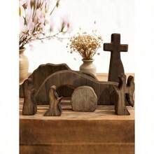 Wooden Easter Resurrection Scene & Cross Decor Set, Jesus Tomb Tray, Nativity Scene Decoration, Suitable For Religious Places, Home Office Desktop, Christian Gifts, Figurine Decor, Easter Dinner Table Decoration, Mothers Day Gift, Birthday Gifts For Moms - Brown - View 6