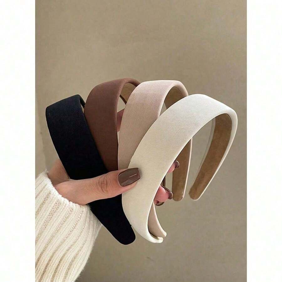 4pcs/1pc Vintage Soft Sponge Headband, Solid White And Brown Color, Elegant High-End Fashion Hair Accessories, Suitable For Daily Wear, Washing Face, Showering, Matching Outfits, For Women, Hair Band, Hair Hoop, Autumn ,Hairband For Women - 黑色 1 件 - 查看 1