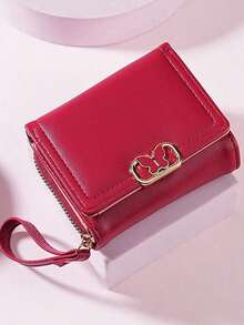 Women Short Zipper Tri-Fold Wallet With Butterfly Metal Decor Fashion New Multi-Card Slot Handheld Coin Purse Wallet Purse Wallet Mini Wallet Small Wallet - màu đen - Xem 1