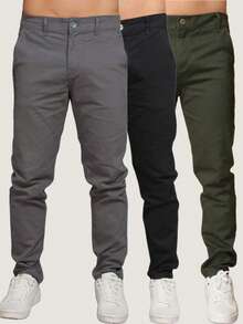Kit 3 Men's Twill Pants Men's Pants With Lycra Elastane - GREY - BLACK - GREEN - View 1