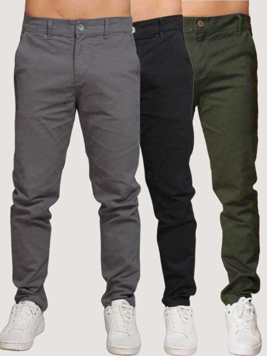 Kit 3 Men's Twill Pants Men's Pants With Lycra Elastane - GREY - BLACK - GREEN - View 1