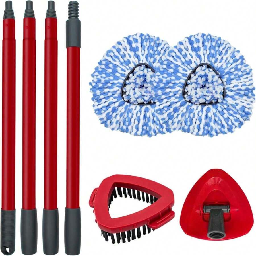 Spin Mop Replace Head, Base, Scrubber, Mop Handle For OCedar RinseClean 2-Tank System, Include 2 Microfiber Mop Refills, 1 Mop Handle, 1 Base And 1 Scrub Brush For Dry Wet Use Floor Deep Cleaning - ColorA - 查看 1