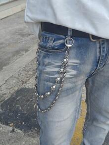 Dây xích quần hình đầu lâu bằng thép không gỉ Y2K, phụ kiện thời trang nam phong cách hip-hop rock sang trọng, quà tặng mùa hè mới cho kỳ nghỉ. - Bạc - Xem 12