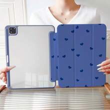 1 Ốp lưng bảo vệ máy tính bảng bằng acrylic trong suốt cao cấp, họa tiết trái tim nhỏ màu xanh trắng dễ thương, có khe cắm bút, chân đế từ tính đa góc và chức năng tự động bật/tắt màn hình, tương thích với iPad Pro/Air, và Pad 5/6/25. - Nhiều màu - Xem 10
