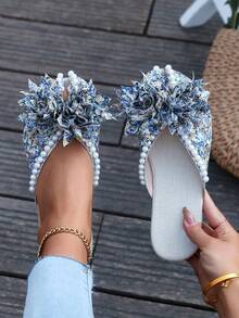 Sandal nữ, nhuộm tie-dye, phong cách preppy, thanh lịch, màu trung tính, da PU, ngọc trai, hồng, thời trang, đi biển, nghỉ lễ, dự tiệc, công sở, mùa hè - Màu xanh nhạt - Xem 1