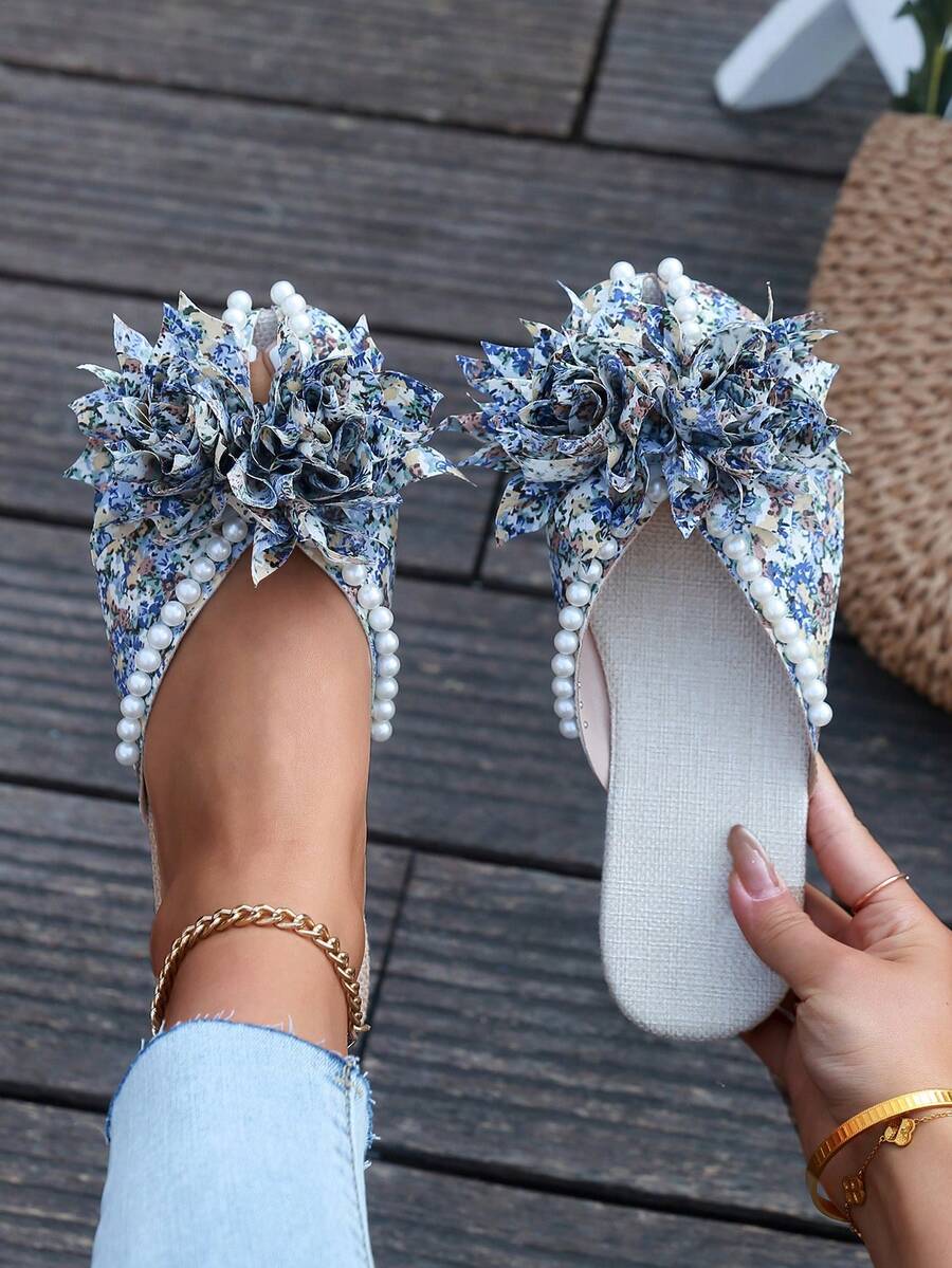 Sandal nữ, nhuộm tie-dye, phong cách preppy, thanh lịch, màu trung tính, da PU, ngọc trai, hồng, thời trang, đi biển, nghỉ lễ, dự tiệc, công sở, mùa hè - Màu xanh nhạt - Xem 1