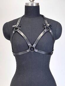 哥特风PU皮革胸带 街头朋克摇滚异域风胸带 可调节 朋友聚会配饰 - 黑色 - 查看 6