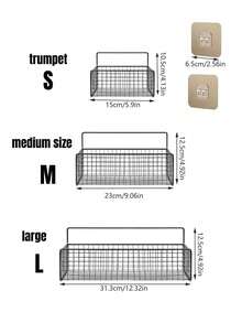 1/2pcs Black Bathroom Shelf, Adhesive Shower Storage Rack, Kitchen & Bathroom Organizer Basket, Wall Mounted Organizer Rack Without Drilling - No Drilling Required - View 9