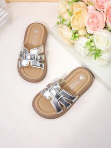 1 Pasang Sandal Selop Bentuk H Unik untuk Anak Perempuan, Sandal Luar Ruangan Serbaguna untuk Musim Panas - Perak - View 2