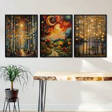 Bộ 3 tranh canvas phong cách Klimt hình trăng sao, tranh bầu trời đêm vàng, bộ 3 tranh bầu trời sao mộng mơ, tranh trang trí thanh lịch cho phòng khách. - Nhiều màu - Xem 9