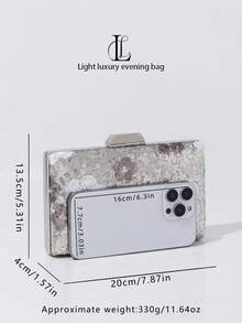 Women's Floral Sequin Evening Clutch Bag, Silver Glitter Square Box Bag, Wedding Party Prom Crossbody Bag (Random Pattern) - Silver - View 5