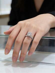 1 chiếc nhẫn thời trang cá nhân hóa dành cho nữ - Phụ kiện sang trọng, tinh tế - Nhẫn đính đá Zirconia - Trang sức ít gây dị ứng, thích hợp đeo hàng ngày, kỷ niệm ngày cưới hoặc quà tặng. - Bạc - Xem 4