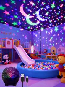Proyector de estrellas y lunas LED, diseño minimalista, alimentado por USB, múltiples modos de iluminación, adecuado para fiestas como Halloween, Pascua, Navidad, Día del Trabajo - luz policromática - Ver 12