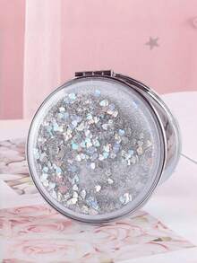 1pc Cute Student Double-Sided Magnifying Makeup Mirror, Portable Folding Compact Mirror With Dreamlike Glitter, Suitable For Girls - Multicolor - View 10