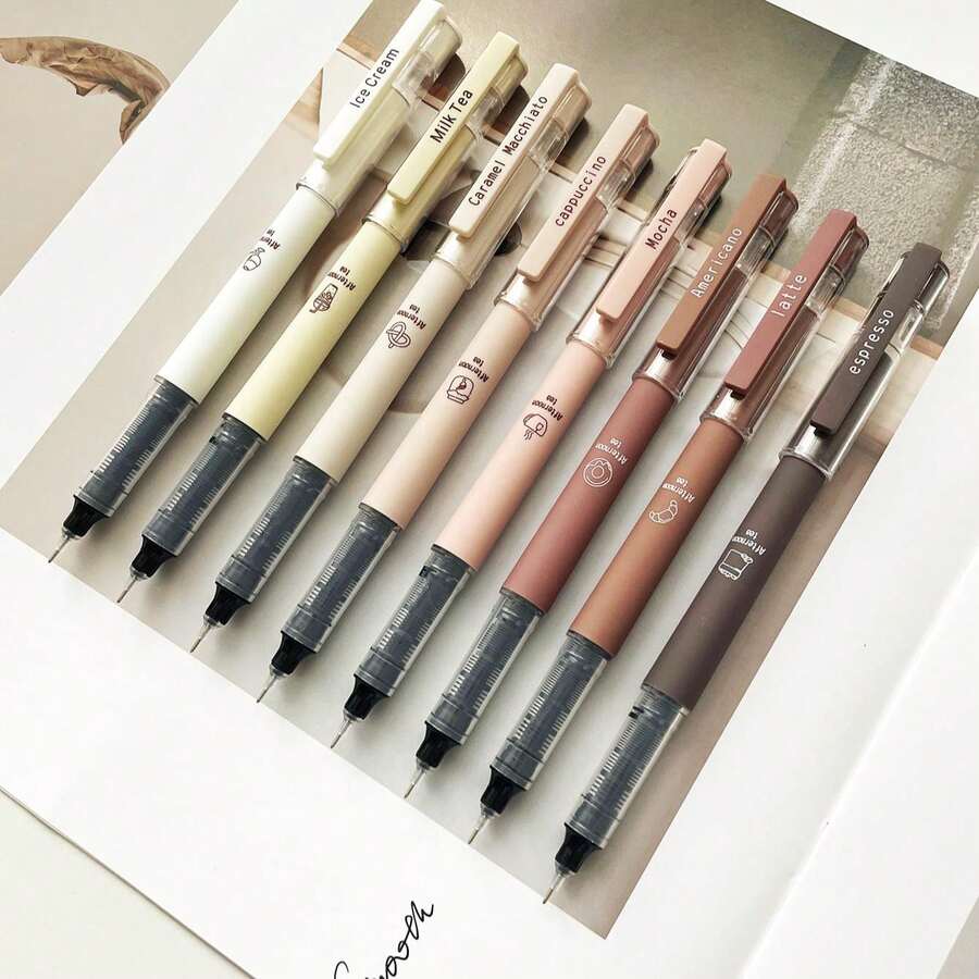 咖啡主题速干液体墨水凝胶笔，不晕染软触笔，适用于记笔记、绘画、学校办公用品 - A - 查看 1