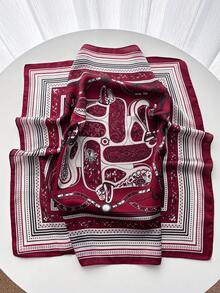 1pc Square Satin Paisley Print Women's Headscarf Scarf Bag Accessory - Burgundy - View 3