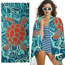 抽象波浪图案海龟印花浴巾，适用于浴室和水疗中心 - 1 - 查看 5