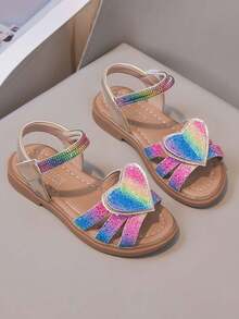 1 Pair Girls' New Multi-Color Flat Cute Open Toe Sandals, Wear-Resistant Anti-Slip Children's Roman Sandals, Suitable For Summer - Khaki - View 7