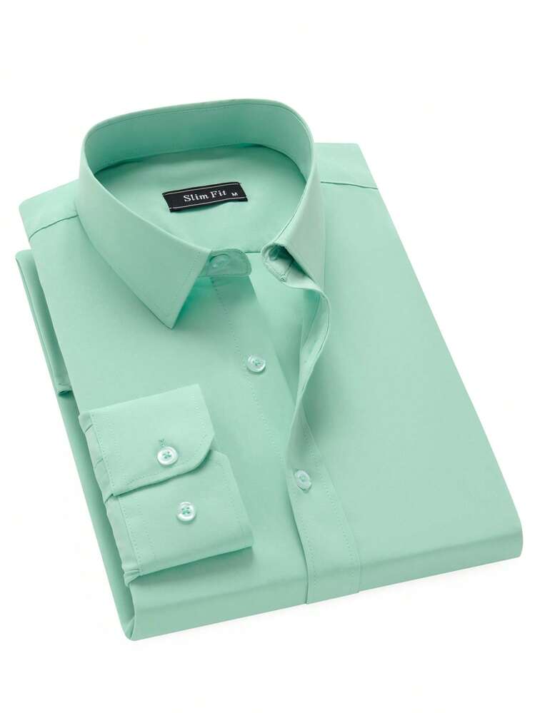 Men's Printed Slim Fit Dress Shirt - Casual, Versatile, And Elegant - 淺綠色 - 查看 2