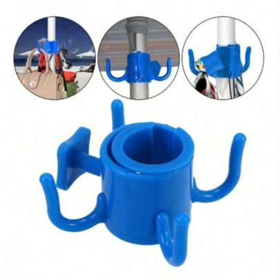 Bộ 1 móc treo dù cao cấp, giá đỡ dù bằng nhựa di động có kẹp, giá đựng khăn đa năng kiêm mũ - Đây là những phụ kiện ngoài trời thiết yếu cho bãi biển, cắm trại, du lịch và dã ngoại.