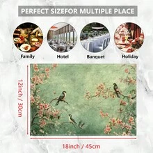 Bộ 4/6/8 tấm lót bàn ăn họa tiết chim và hoa cổ điển, trang trí tiệc, thảm trải bàn bằng vải lanh (khăn trải bàn in có thể giặt), tấm bảo vệ bề mặt, vật trang trí lý tưởng cho nhà bếp trong dịp lễ và các buổi họp mặt gia đình. - Nhiều màu - Xem 9