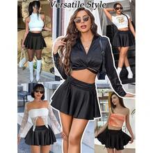 Women Pleated Mini Skirt Y2k Drawstring Short Skirts Ruched Skater Skirt Cute Rave Outfit - 黑色 - 查看 5