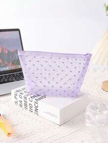 1 pieza Bolsa de maquillaje de red de nailon y poliéster con corazón púrpura, gran capacidad, transpirable, para almacenamiento de lápices labiales, bolsa de ducha liviana de malla con cremallera y asa, bolsa colgante portátil para almacenamiento de baño, que utiliza tecnología de secado rápido, bolsa de aseo portátil - Morado - Ver 12