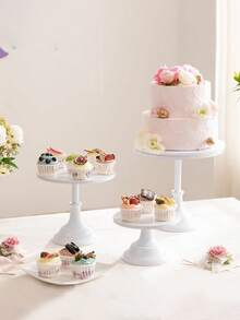 1 Set Metal Cake Stand - 8/10/12 Inch White Dessert Display Rack, Suitable For Wedding Birthday Party Decoration, Cake Decorating Supplies, Dessert Table Decor, Cake Tray, Pastry Rack, Treat Stand, Tall White Iron Dessert Table Display Rack, Can Be Used For Buffet And Tea Break, Wedding Table Decor - White - View 4