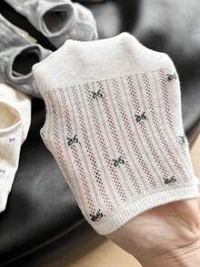 5双装女士夏季薄款透气蝴蝶结船袜，女士隐形袜，简约百搭，适合外出和居家穿着 - 彩色 - 查看 3