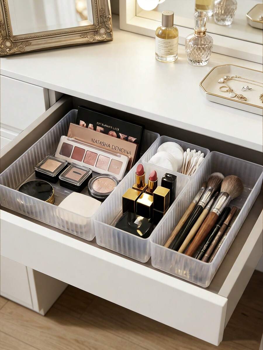 1 Stück gestreifte Schubladenaufbewahrungsbox für den Schreibtisch, geeignet zum Aufbewahren von Kosmetika, Make-up-Utensilien und Accessoires, kann auch zur Organisation von Schreibwaren und täglichen Notwendigkeiten in Studentenwohnheimen verwendet werden, stapelbar in verschiedenen Größen, Schreibtischorganizer-Box, einsetzbar für Studien-Dekoration, Feiertags-Dekoration, Raum-Dekoration, Sonnenreise-Dekoration, Kosmetik-Aufbewahrungsbox, Bürobedarf-Aufbewahrungsbox, Geschenkbox für Damen