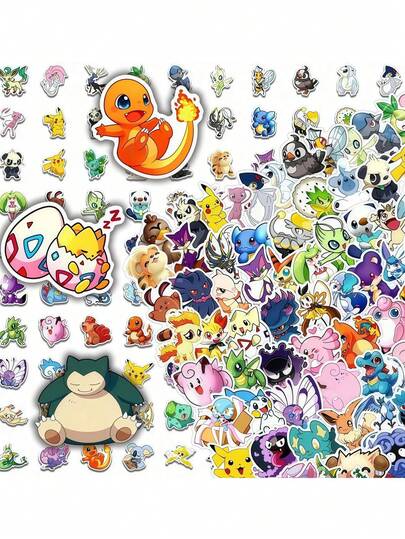 pokemon 103pcs Cross-Border DIY Graffiti Stickers, Cartoon Decor For Luggage And Water Bottles