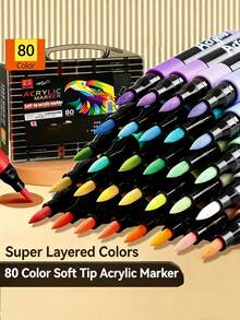 80-Piece/Set Direct Liquid High-Gloss Acrylic Markers, Gel Pens, Large-Capacity Quick-Dry Art Color Pens, Back-To-School, DIY Planner Pen Set, Drawing Set, Study Stationery, Color Markers, Suitable For Ceramics, Glass, Plastic, Wood, Stones, Etc. - Multicolor - View 2