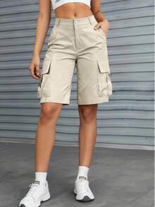Quần short nữ cỡ lớn, màu trơn, kiểu dáng tiện dụng, phù hợp mặc hàng ngày vào mùa hè. - Màu be - Xem 8