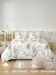 2/3pcs Exquisite Purple Green Plant Pattern Duvet Cover Set (Filling Not Included), Suitable For All Seasons, Soft And Comfortable. (1pc*Duvet Cover + 2/3pcs*Pillowcases, Pillow Inserts Not Included). Soft Dual-Color Design Bedding Set, Suitable For Bedroom And Guest Room, Suitable For Large/Medium/Small Double Bed Sizes. Breathable Soft Microfiber Bedding, Durable And Easy To Care For. - Pastel Green - View 4